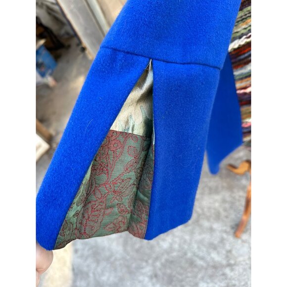 Vintage Duster Coat Open Front Patchwork Cobalt Blue M/L - Picture 6 of 10